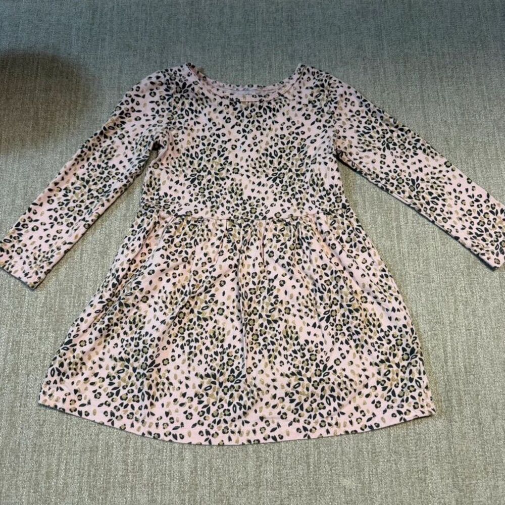 Carters 3T Girls Pink Animal Print Dress Long Sleeve
